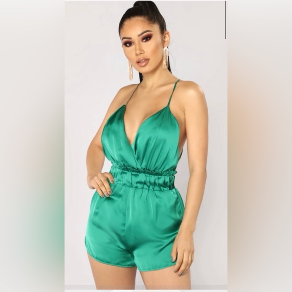 Shinestar Green Satin Romper